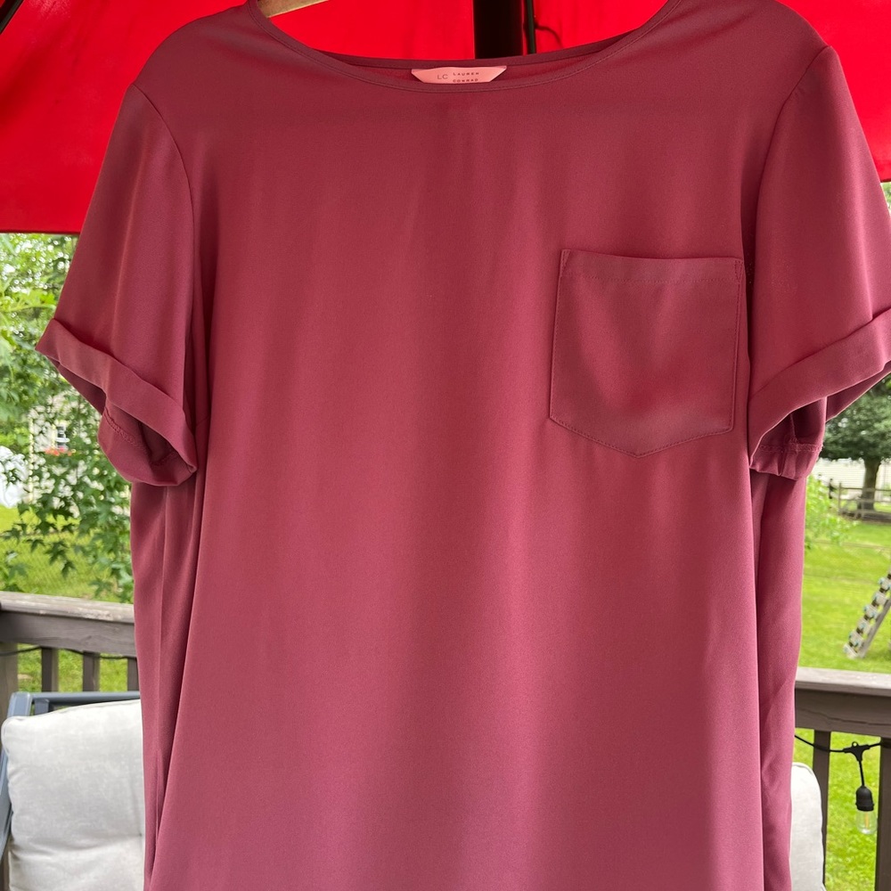 Lauren Conrad Rose Pink Short Sleeve Pocket Blouse